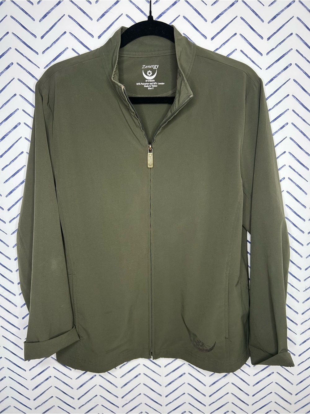 Chicos Zenergy Zip Up Activewear Jacket Size Large Olive Green